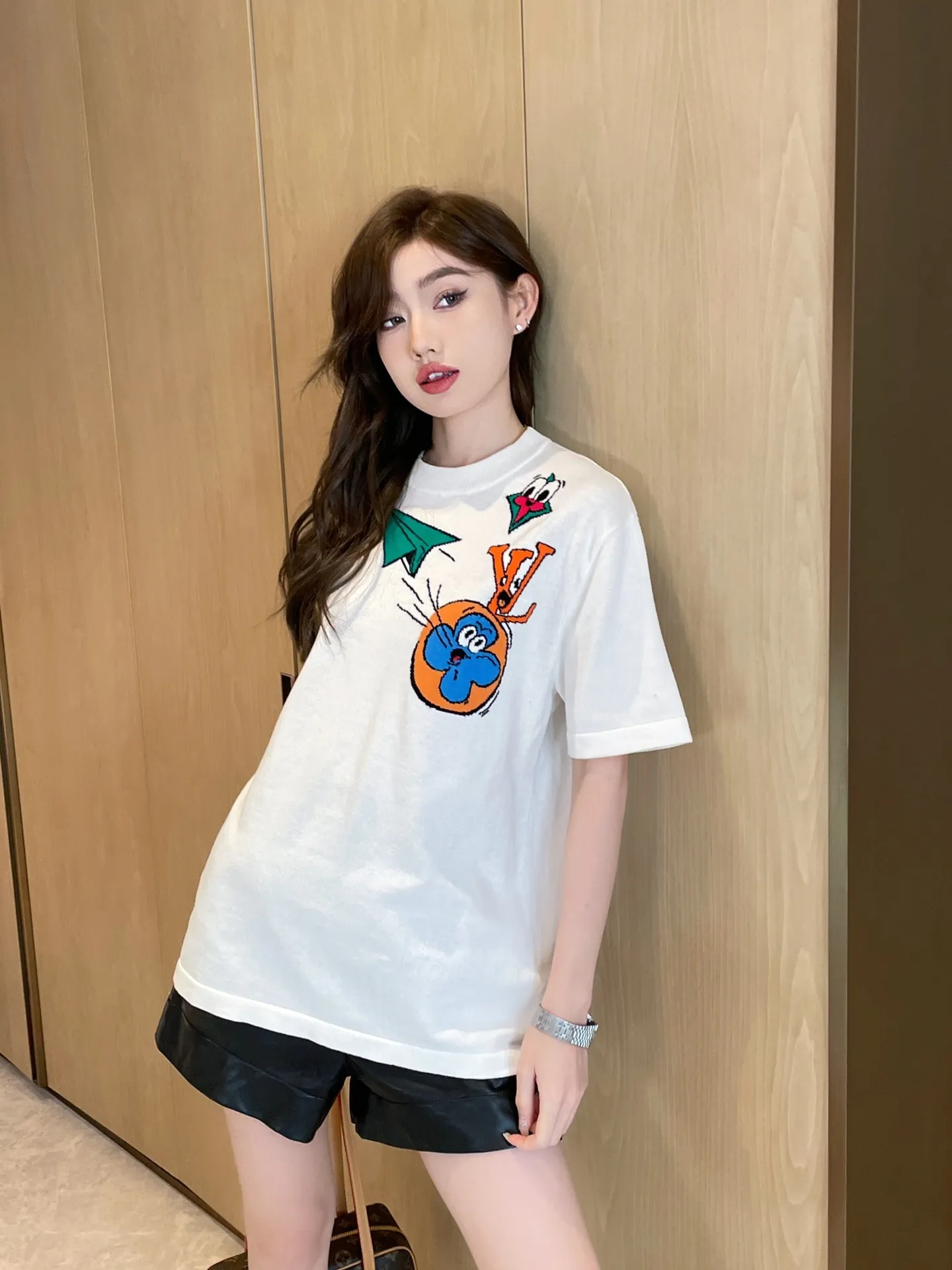 Louis Vuitton/Louis Vuitton cartoon paper airplane jacquard knitted short sleeves